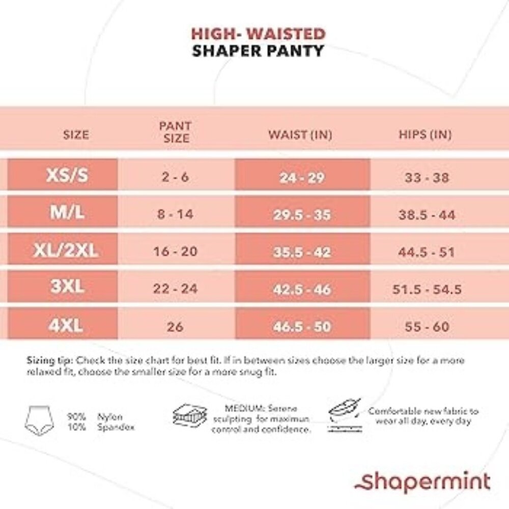 SHAPERMINT High-Waisted Shaper Panty Size Chart